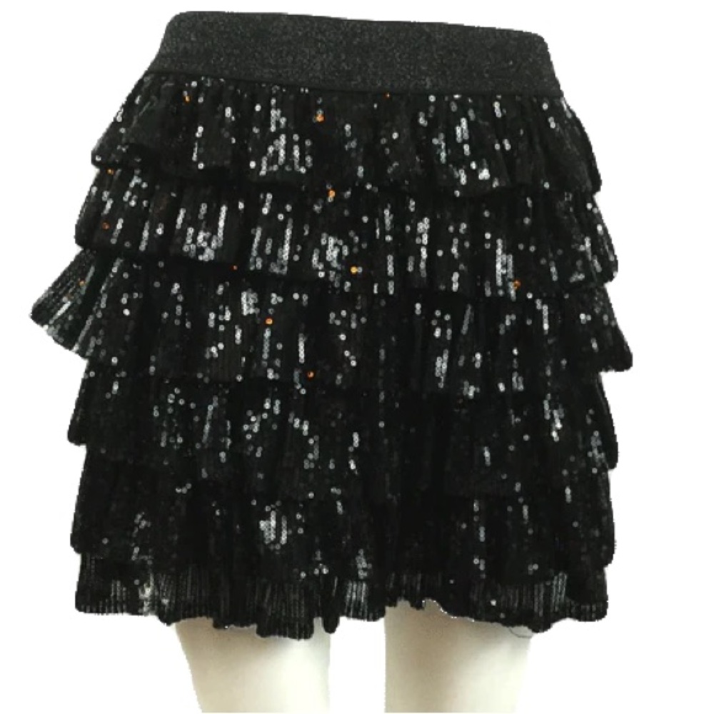 NWT Rachael & Chloe Black Sequin Ruffle Mini Skirt medium